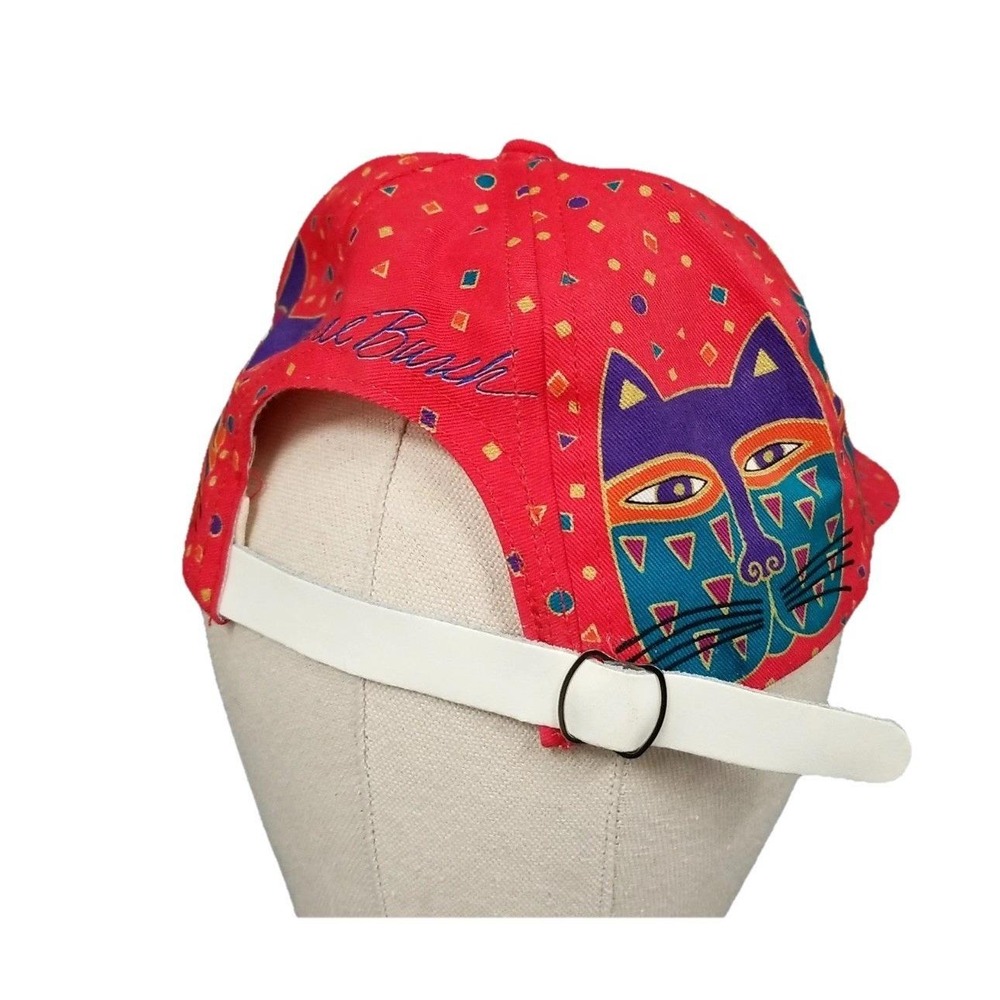 Laurel Burch‎ Vintage Cat Print Baseball Cap Red Multicolor Adjustable Hat - Picture 3 of 9